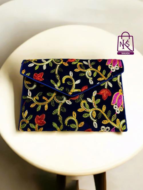 women velvet embroidery clutch with flap closure - 22033603 - Standard Image - 0
