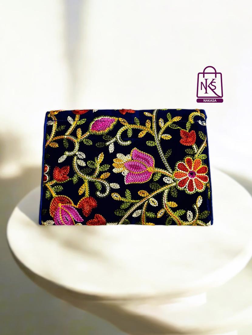 women velvet embroidery clutch with flap closure - 22033603 - Standard Image - 2