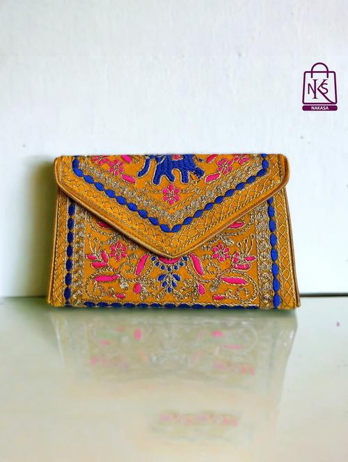 women velvet embroidery clutch with flap closure - 22033606 - Standard Image - 0