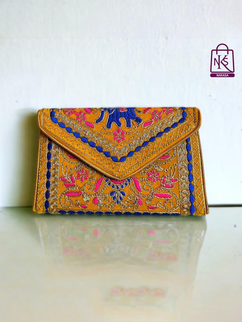 women velvet embroidery clutch with flap closure - 22033606 - Zoom Image - 0