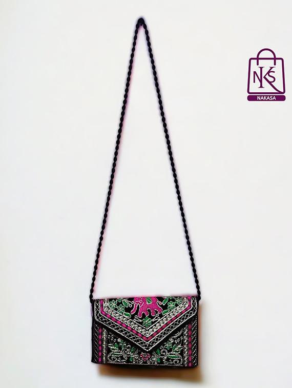 women velvet embroidery clutch with flap closure - 22033607 - Standard Image - 2