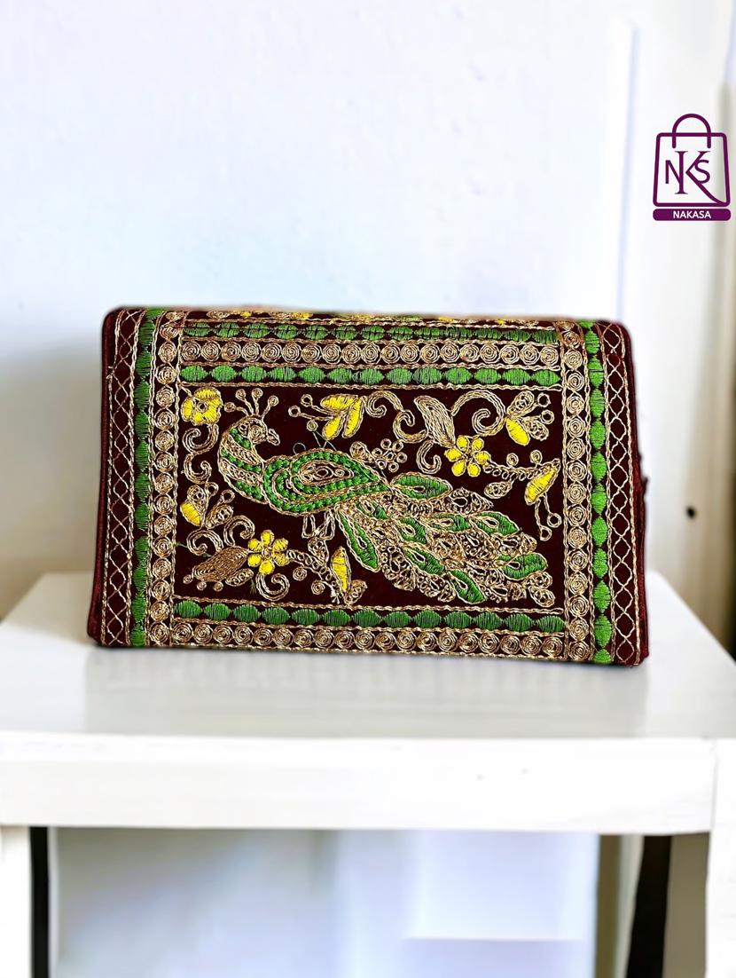 women velvet embroidery clutch with flap closure - 22033608 - Standard Image - 2