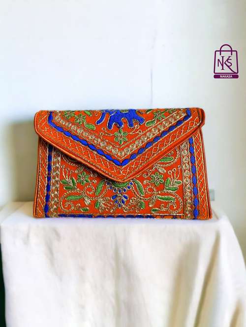 women velvet embroidery clutch with flap closure