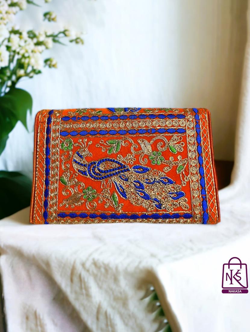 women velvet embroidery clutch with flap closure - 22033609 - Standard Image - 2