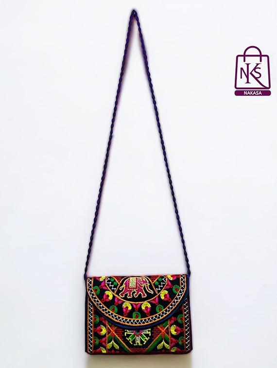 women velvet embroidery clutch with flap closure - 22033611 - Standard Image - 2