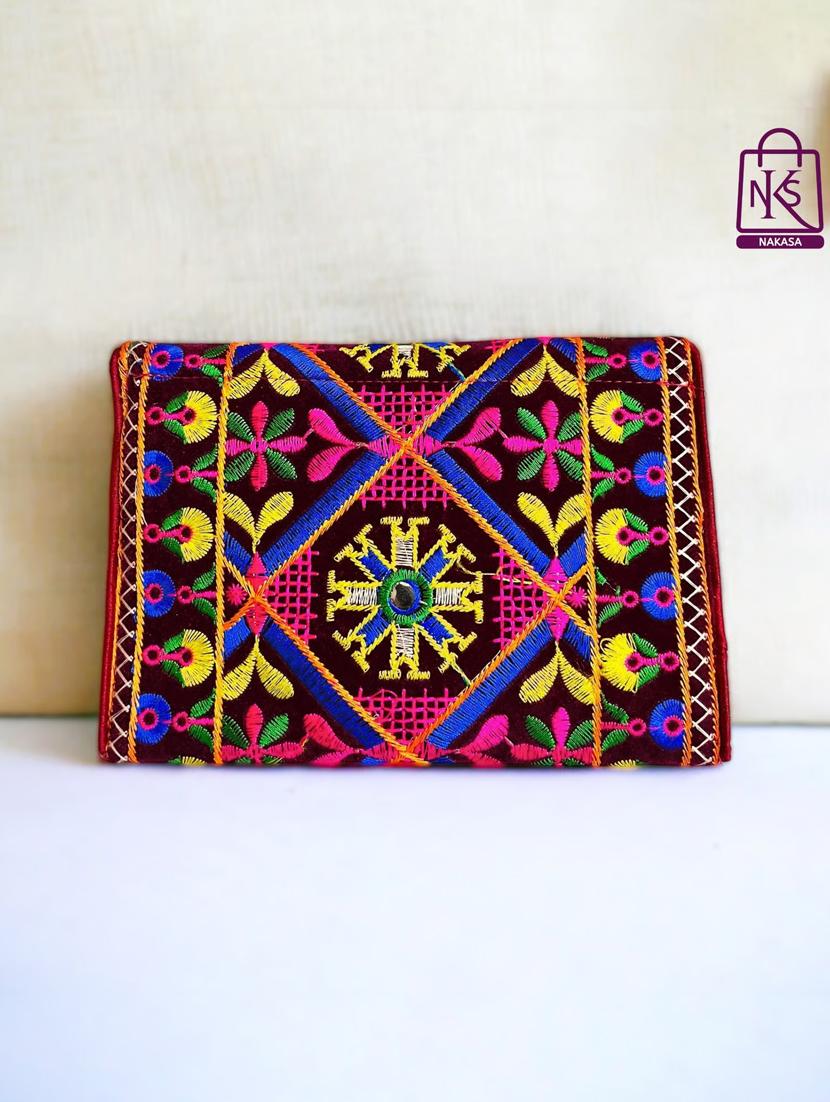 women velvet embroidery clutch with flap closure - 22033612 - Standard Image - 2