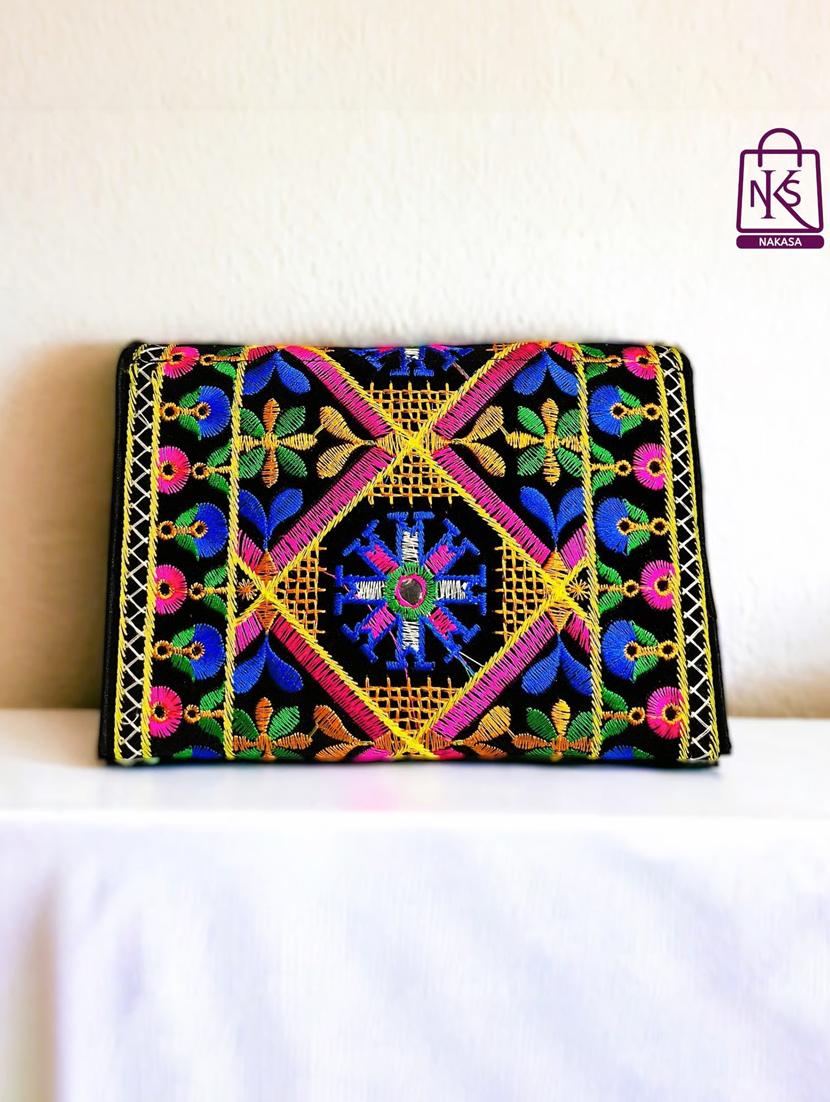 women velvet embroidery clutch with flap closure - 22033613 - Standard Image - 2