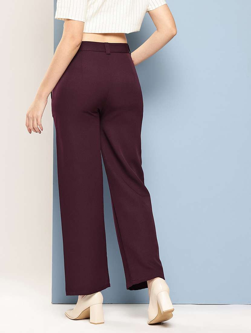 women solid mid rise straight trouser - 22033696 -  Standard Image - 2