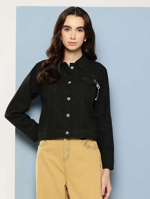 women solid long sleeve denim jacket - 22033736 - Standard Image - 0