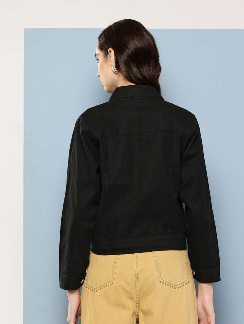 women solid long sleeve denim jacket - 22033736 - Standard Image - 2