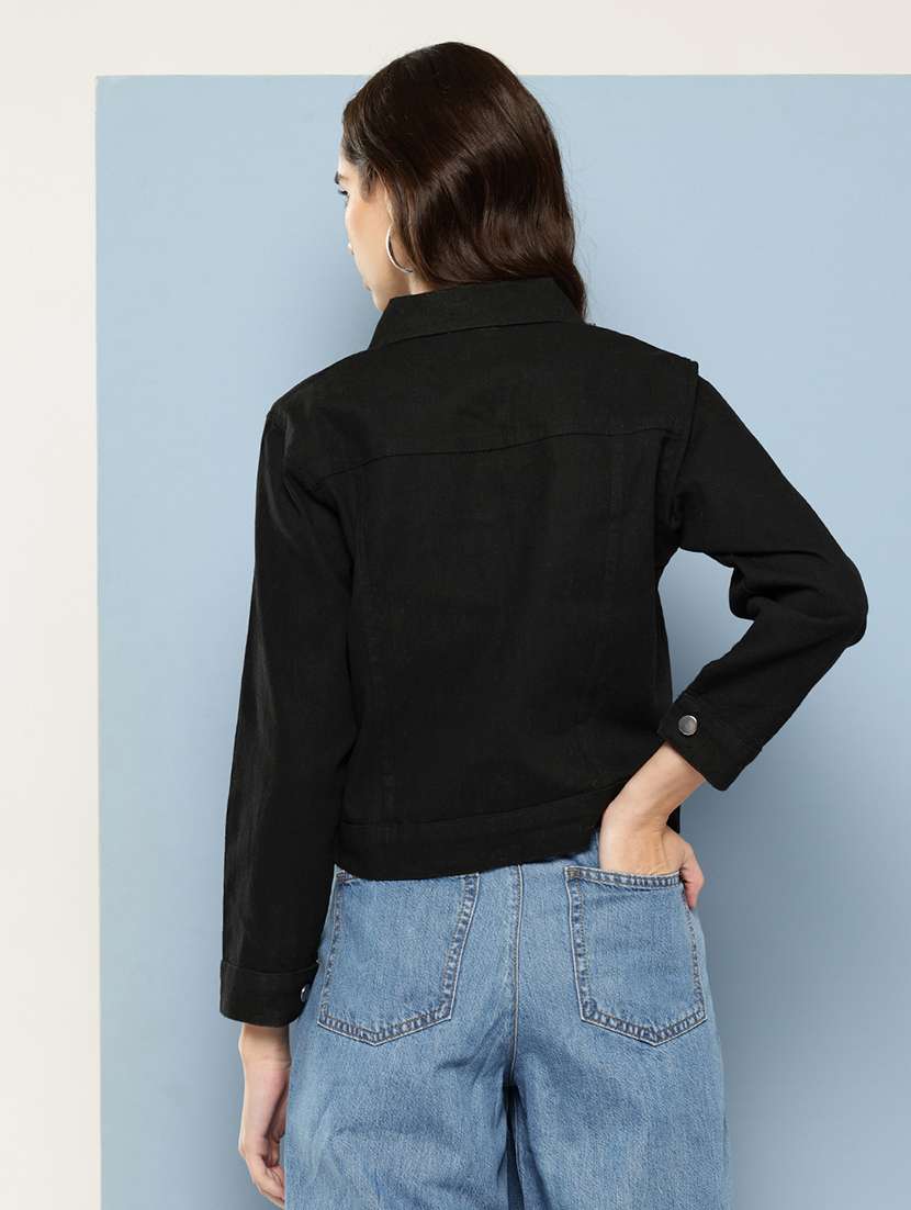 women solid with work long sleeve denim jacket - 22033737 -  Standard Image - 2