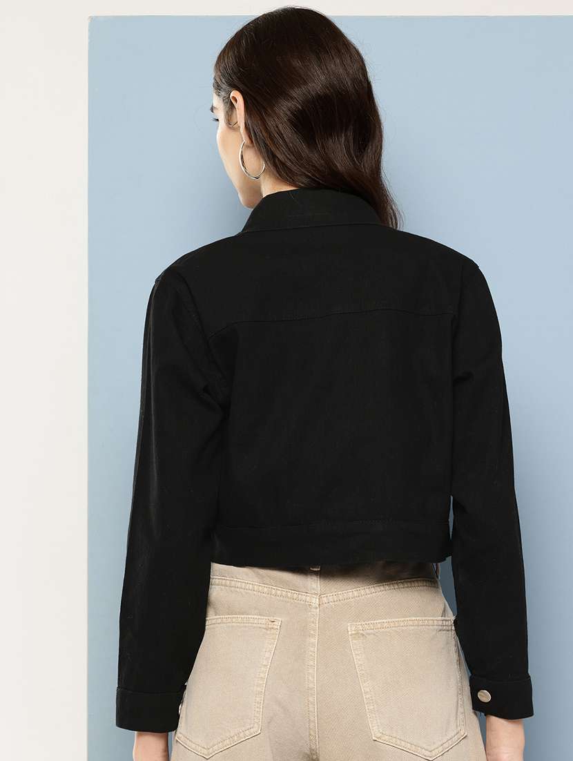 women solid long sleeve denim jacket - 22033741 - Standard Image - 2