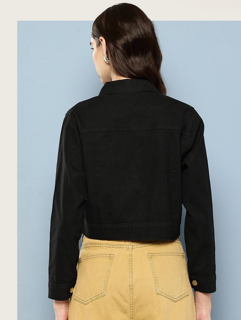 women solid long sleeve denim jacket - 22033742 - Standard Image - 2