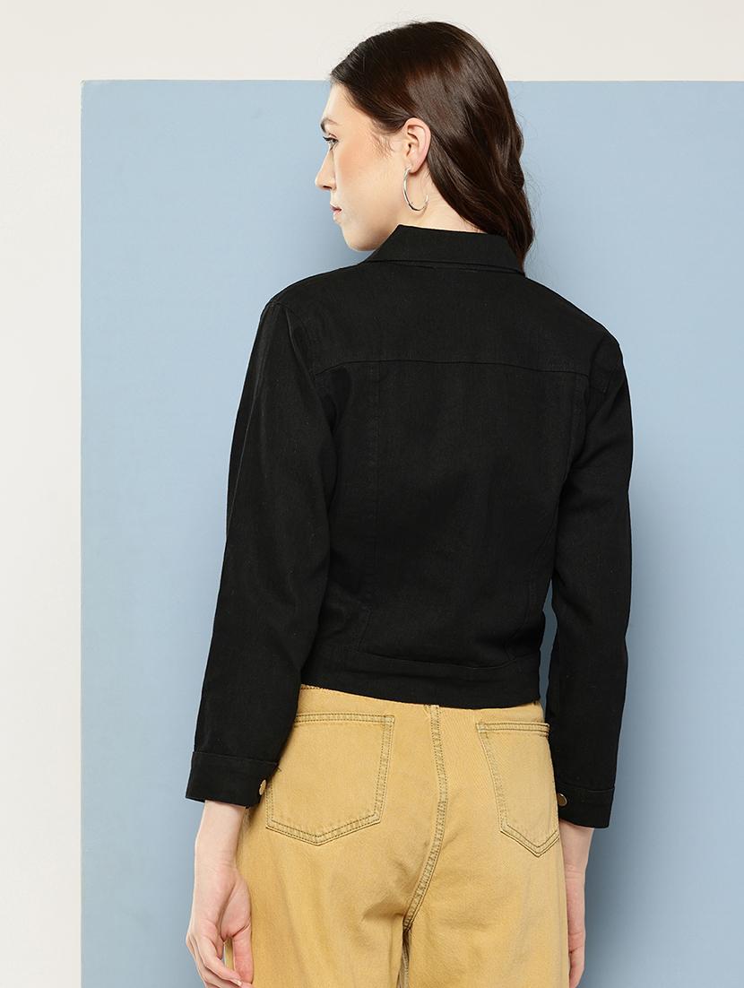 women solid with work long sleeve denim jacket - 22033743 - Standard Image - 2