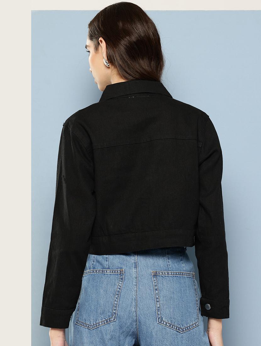 women solid long sleeve denim jacket - 22033746 - Standard Image - 2