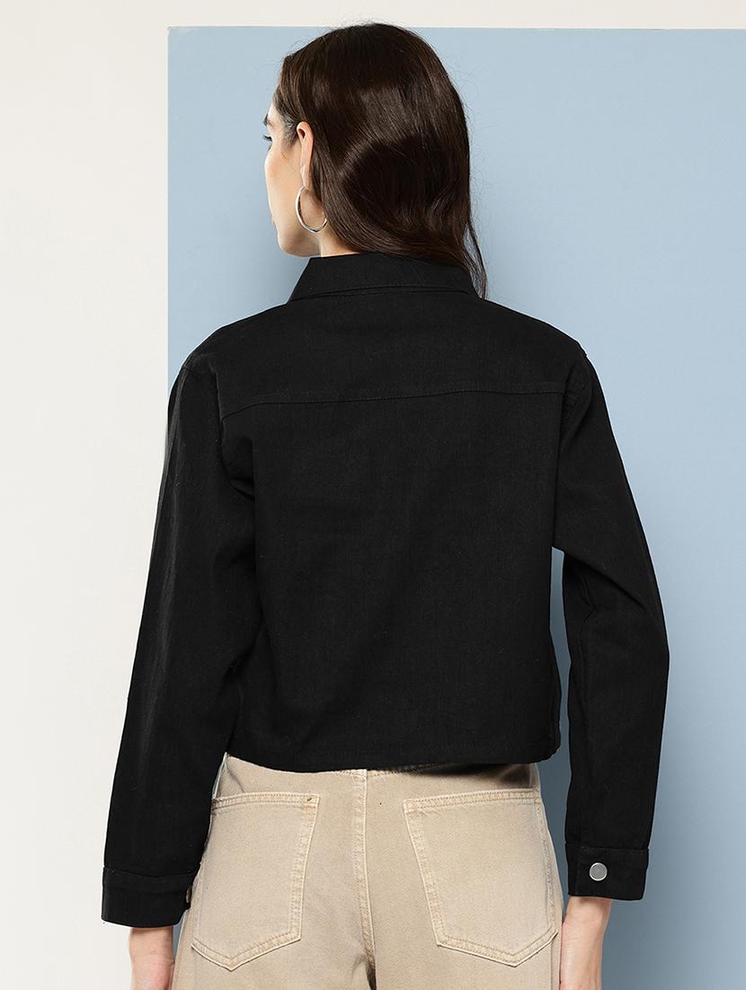 women solid long sleeve denim jacket - 22033747 - Standard Image - 2