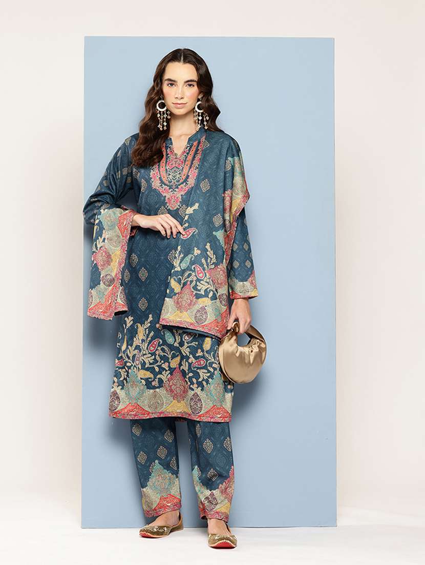 blue cotton blend kurta pant set ethnic suit