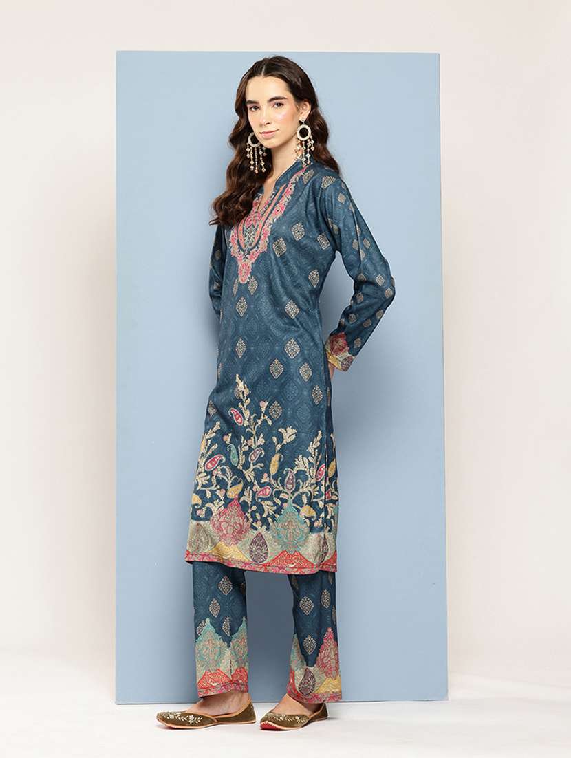 blue cotton blend kurta pant set ethnic suit - 22033758 -  Standard Image - 2