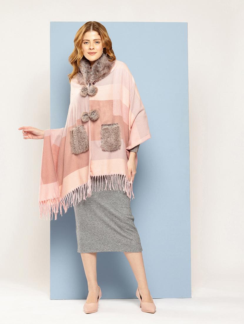 women self designed peach wool poncho - 22033765 - Standard Image - 2