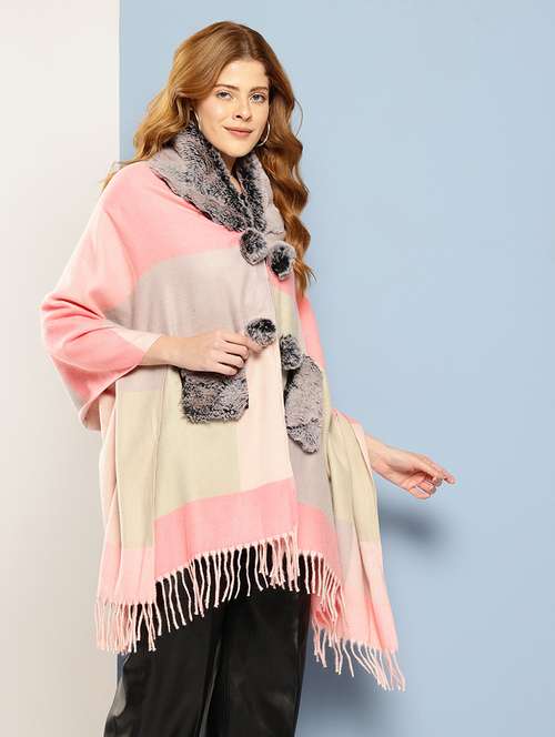 women self designed pink wool poncho