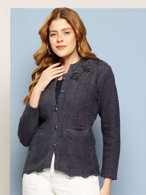 women self design long sleeve cardigan - 22033795 -  Standard Image - 0