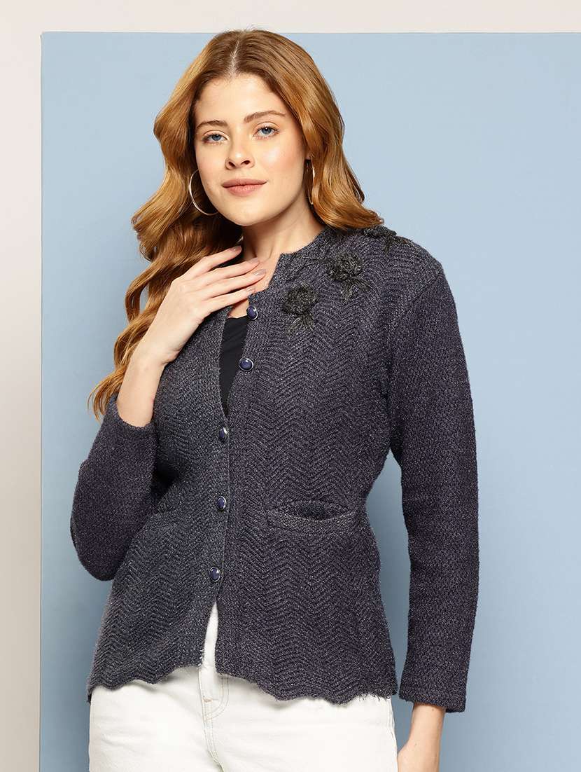 women self design long sleeve cardigan