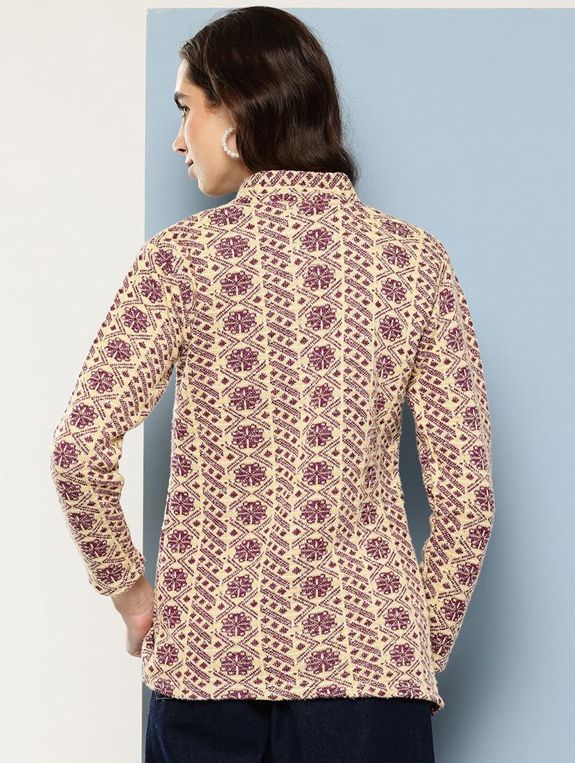 women self design long sleeve cardigan - 22033806 - Standard Image - 2