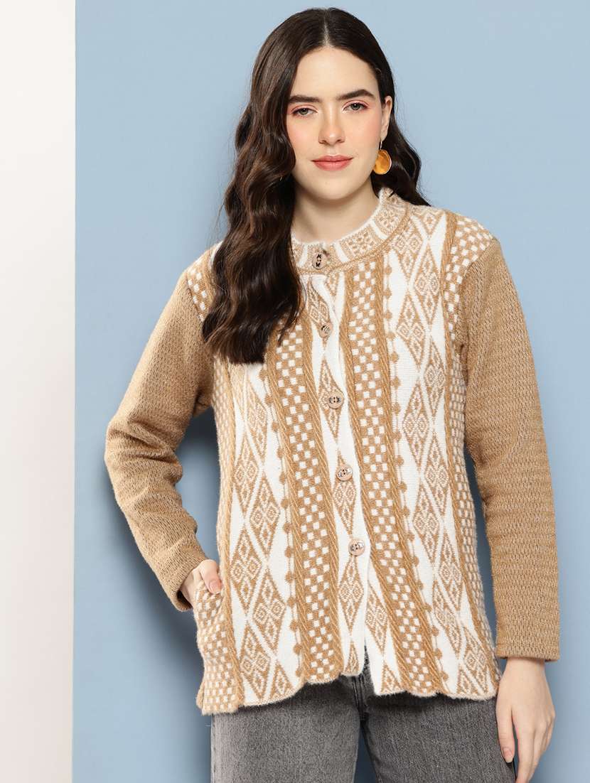 women self design long sleeve cardigan