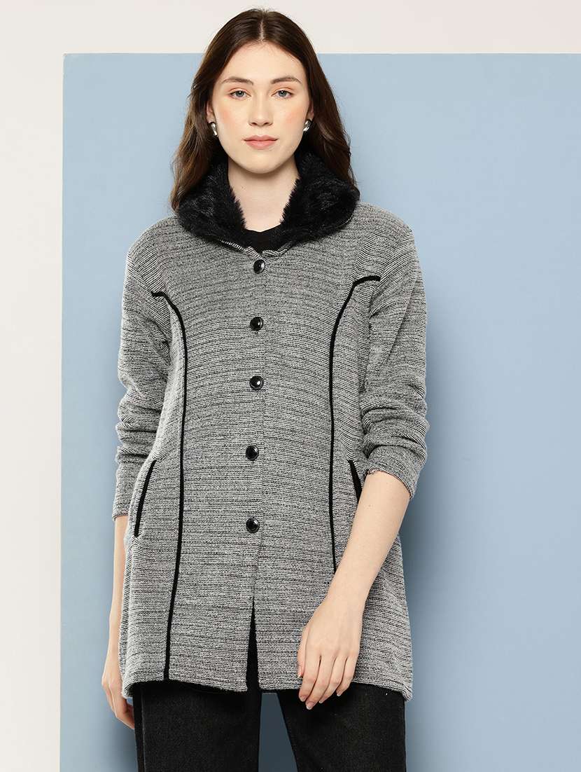 women solid long sleeve cardigan
