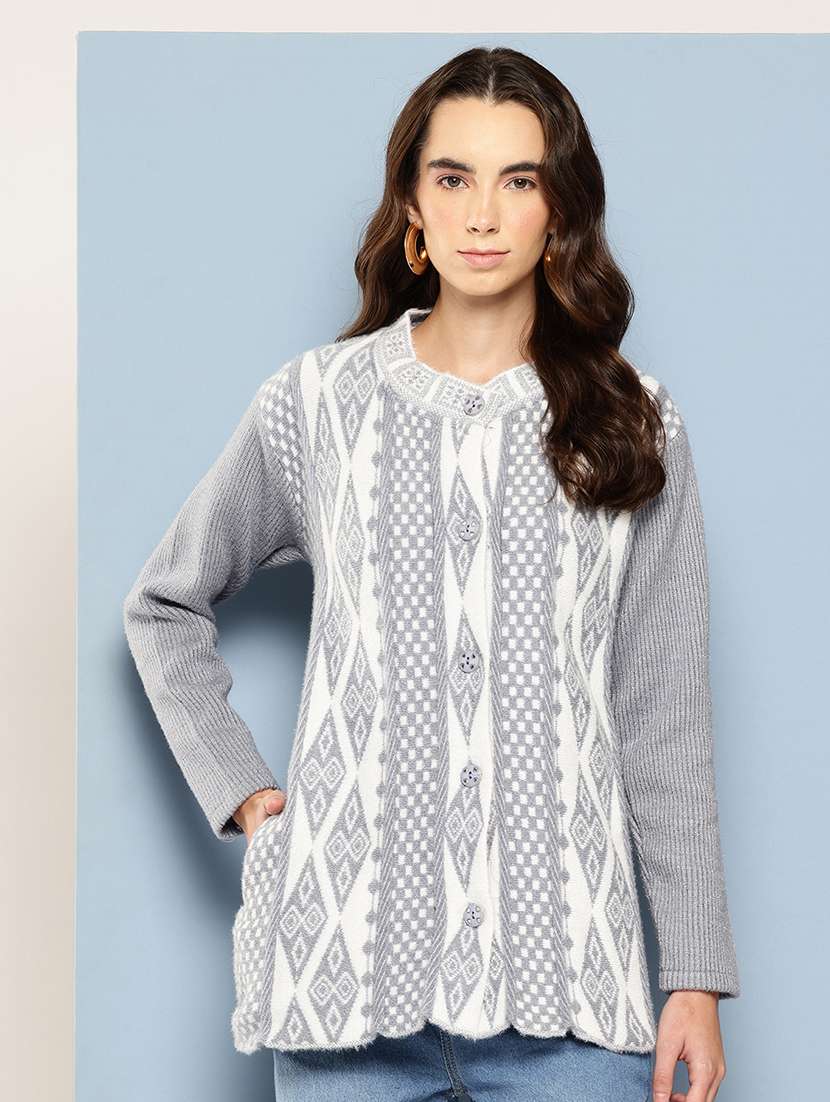 women self design long sleeve cardigan - 22033847 - Zoom Image - 0