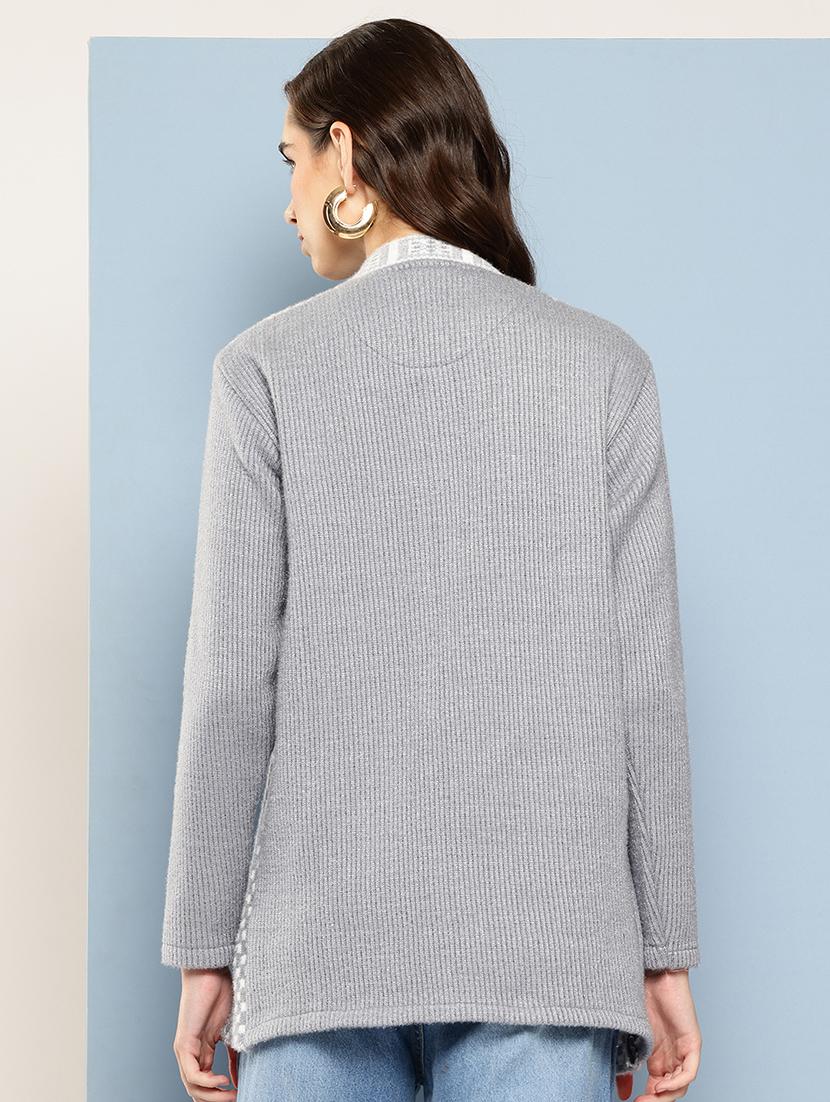 women self design long sleeve cardigan - 22033847 - Standard Image - 2