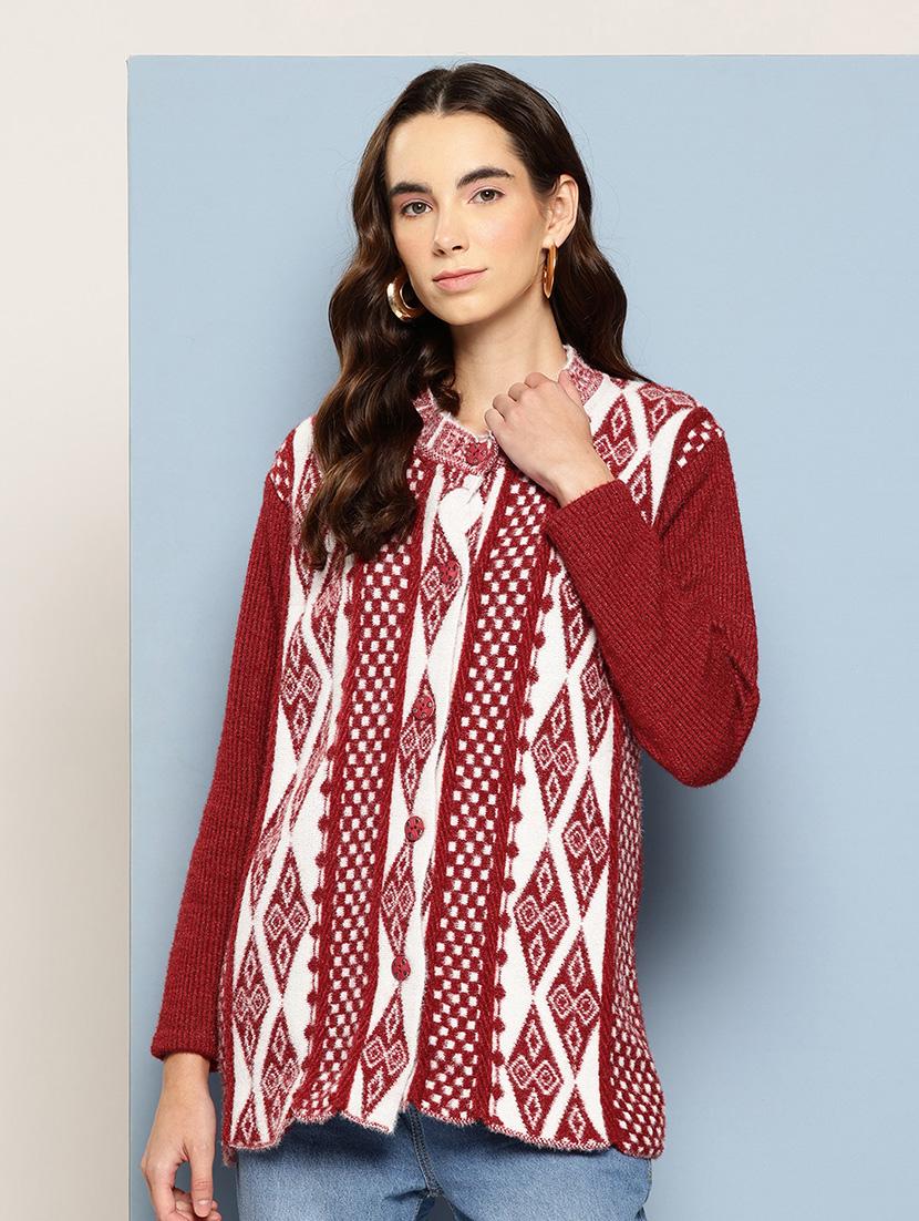 women self design long sleeve cardigan