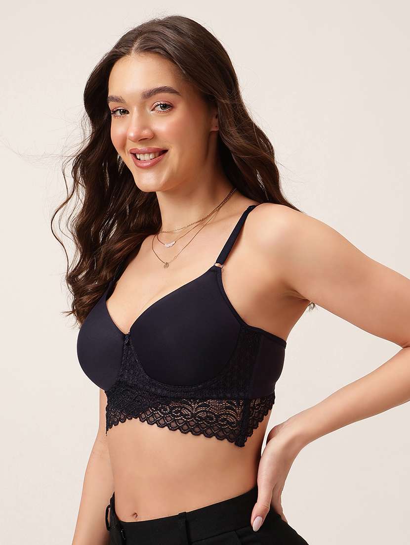 women black solid laced bralette - 22033922 - Standard Image - 2