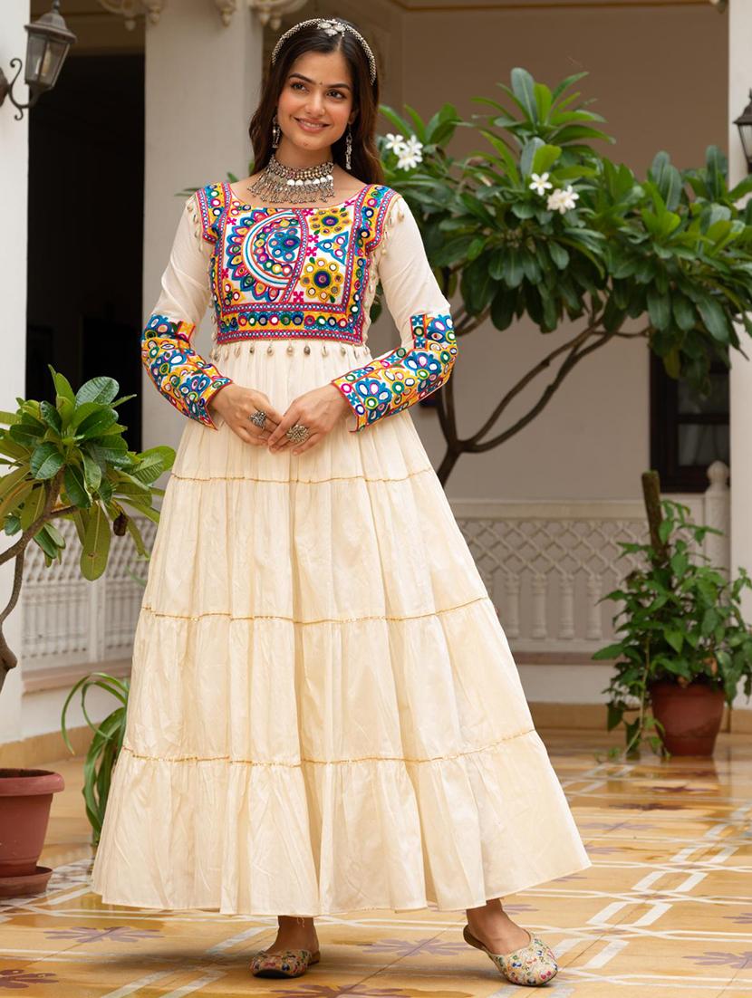 women embroidered long sleeve tiered ethnic dress