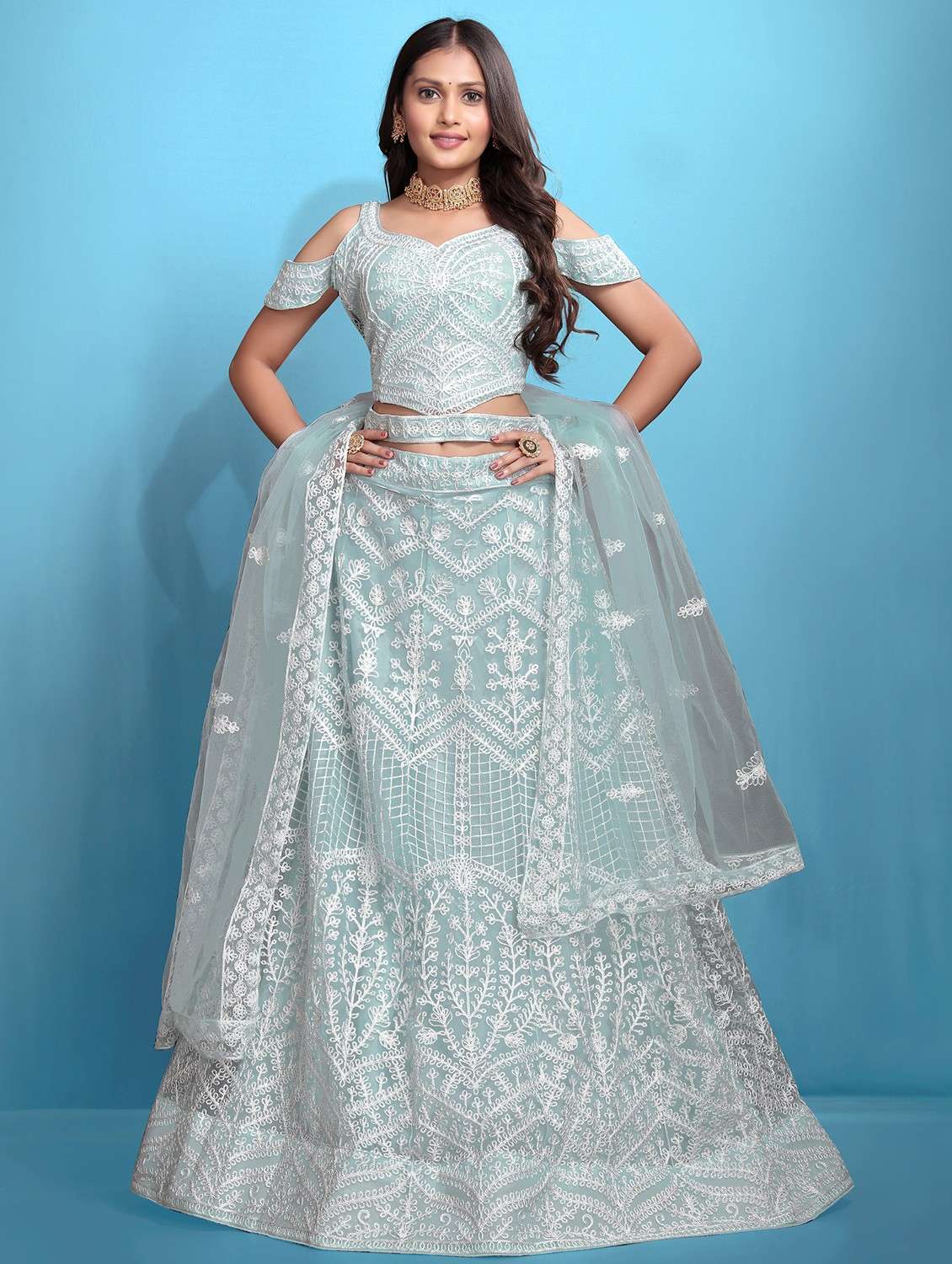 women embroidered fared lehenga and choli set - 22033999 - Zoom Image - 0