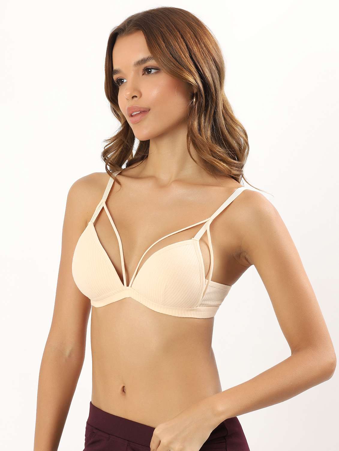women solid non-wired plunge bra - 22034417 -  Standard Image - 2