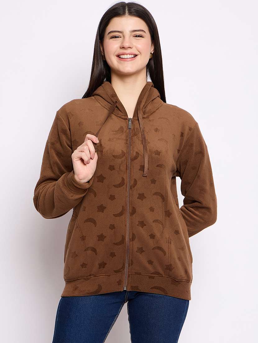 women printed long sleeve hooded sweatshirt