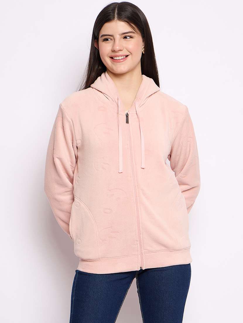 women solid long sleeve hooded sweatshirt