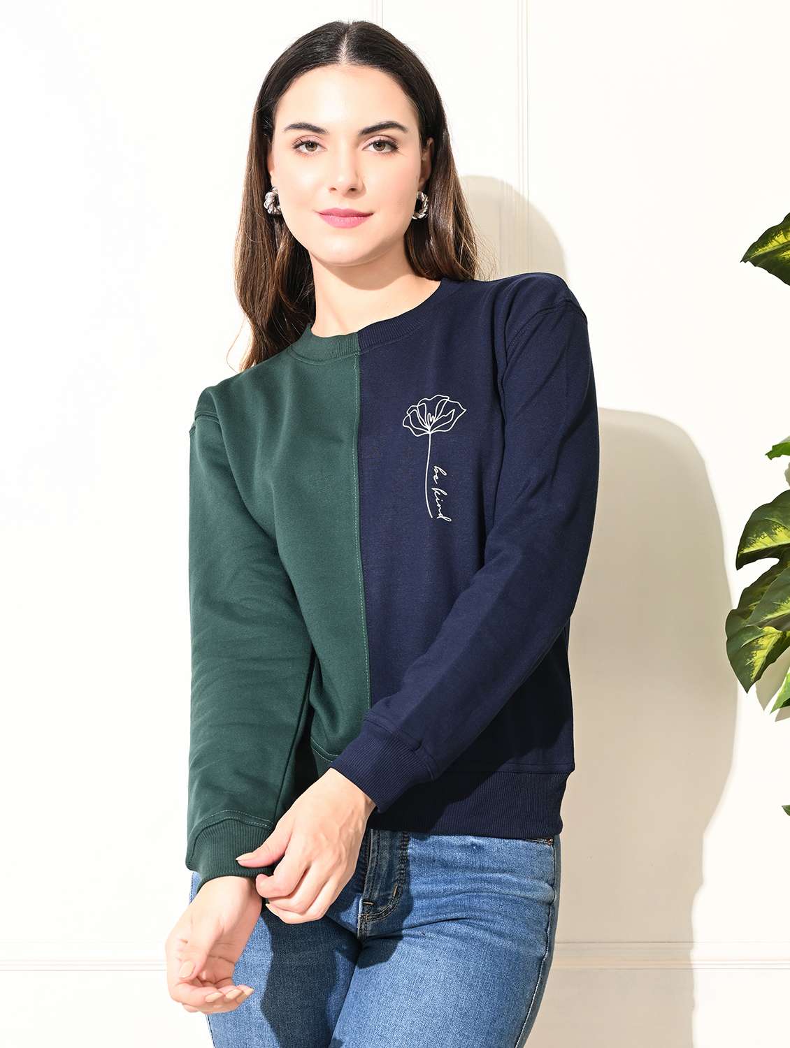 women color blocked long sleeve sweatshirt