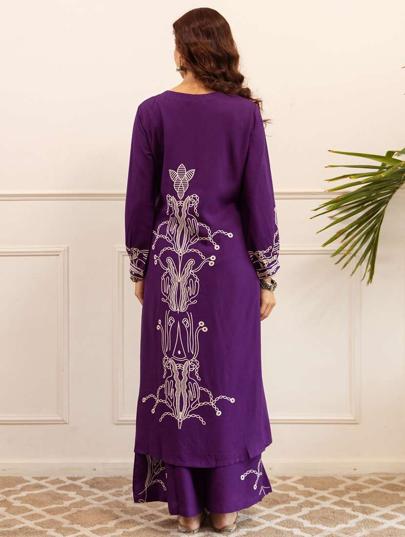 Women Printed Long Sleeve Kurta And Palazzo Set