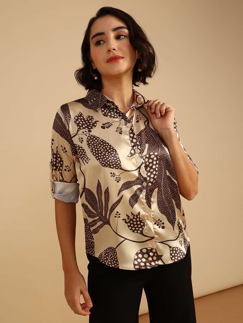 women printed three quarter sleeve regular fit shirt