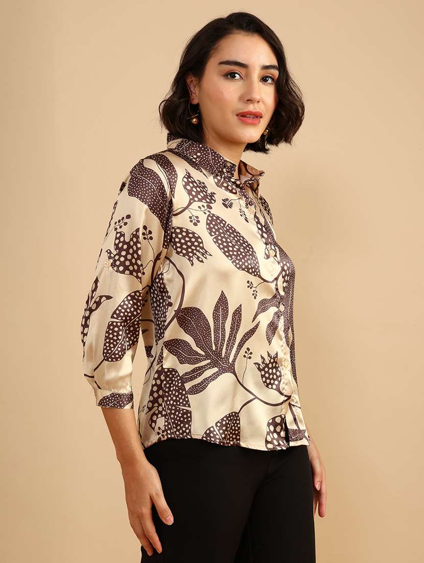 women printed three quarter sleeve regular fit shirt - 22034826 -  Standard Image - 2