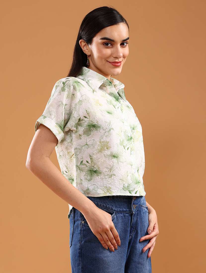 women floral printed short sleeve regular fit shirt - 22034877 -  Standard Image - 2