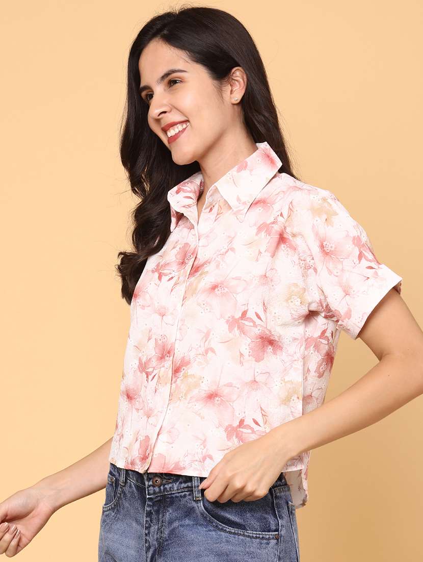 Women Peach Polyester Regular T-shirt - 22035027 -  Standard Image - 2