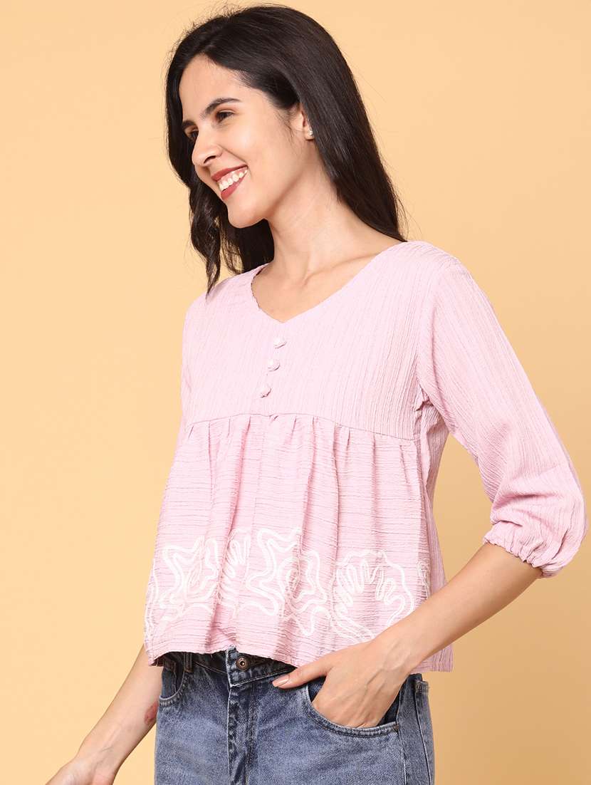 Women Pink Polyester Regular T-shirt - 22035028 -  Standard Image - 2