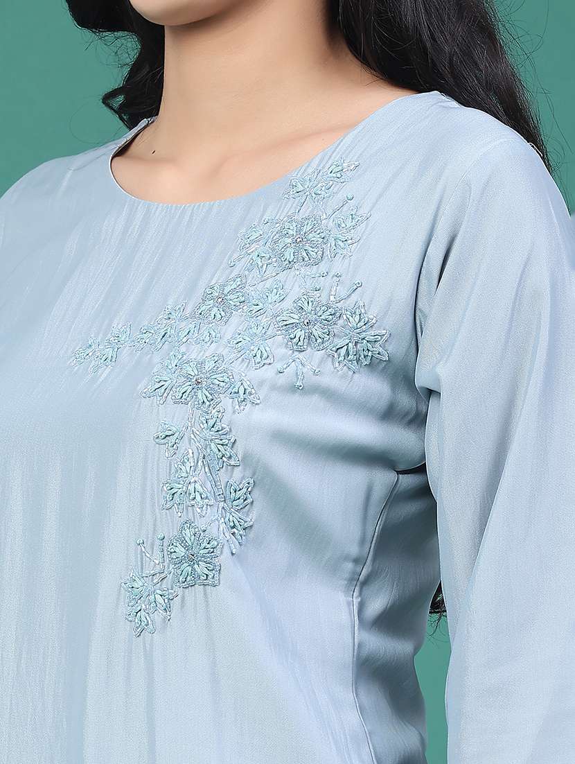 women solid with work round neck kurta legging set - 22035075 -  Standard Image - 2