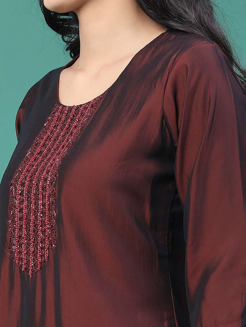 women solid with work round neck kurta legging set - 22035078 -  Standard Image - 2