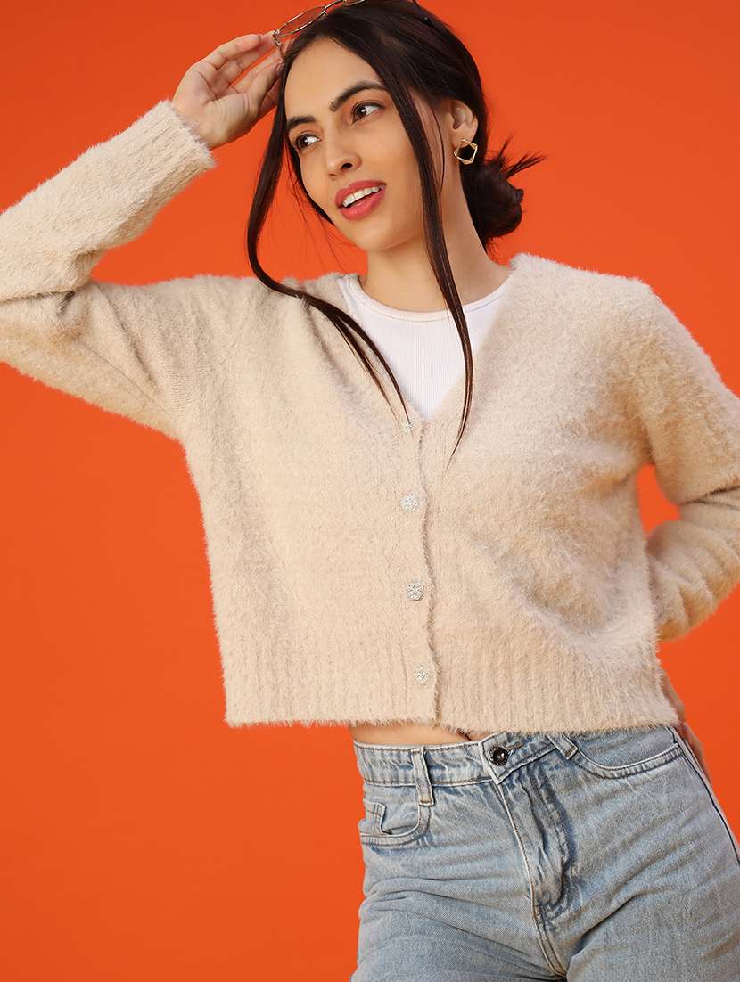 women solid long sleeve cardigan