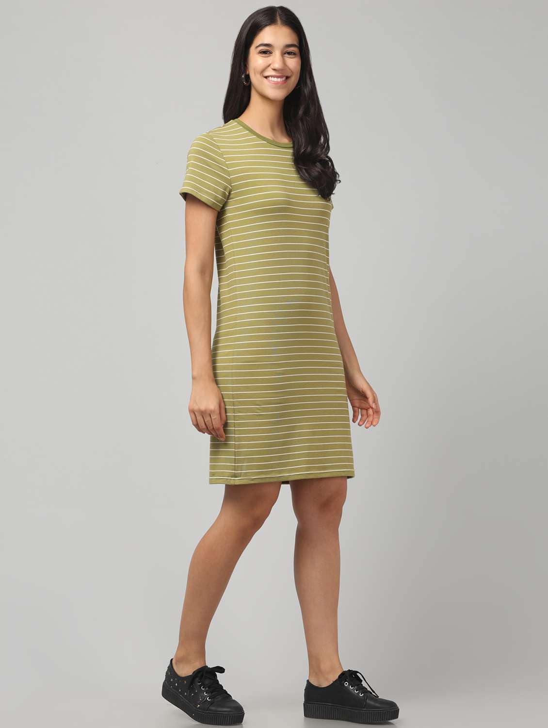 women striped short sleeve  t-shirt dress - 22035103 -  Standard Image - 2