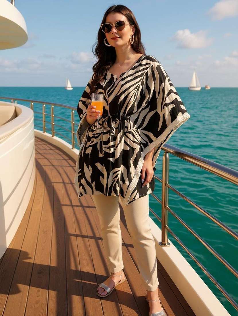 women printed kimono sleeve kaftan tunic